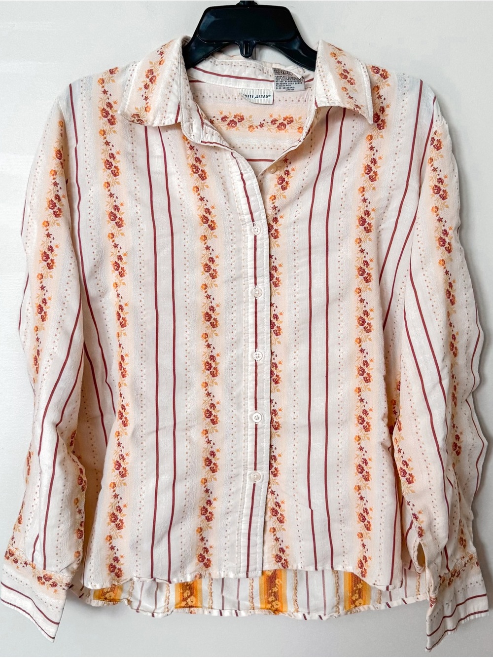 Women’s White Stag Striped Western Boho Floral Button Up Top Bohemian Stripes